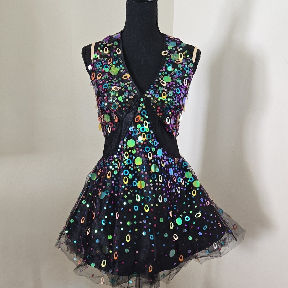 Black Multicolored Sequin Dance Dress